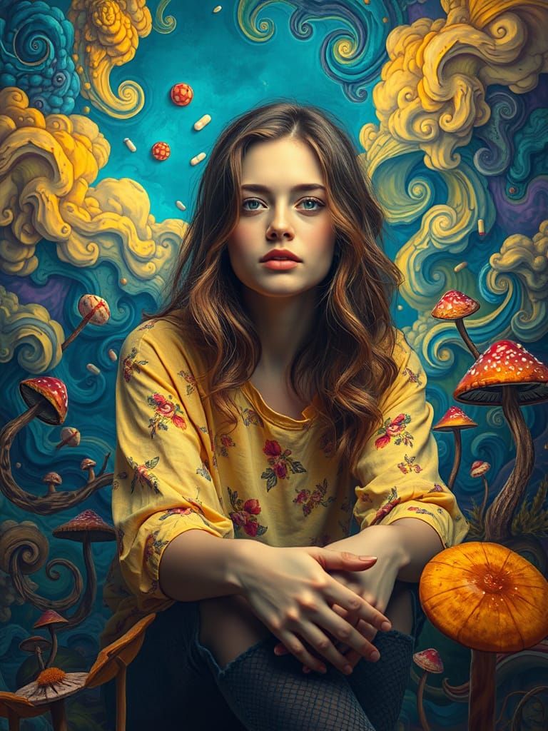 Surrealist Scene with Whimsical, Dreamlike Landscape in Vibr...