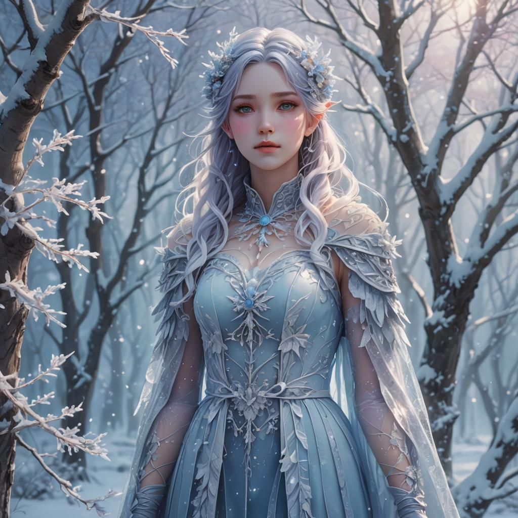 Winter Fae in Icy Anime Style