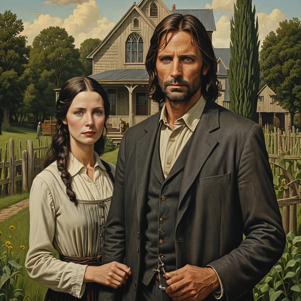 Aragorn and Arwen in American Gothic Style