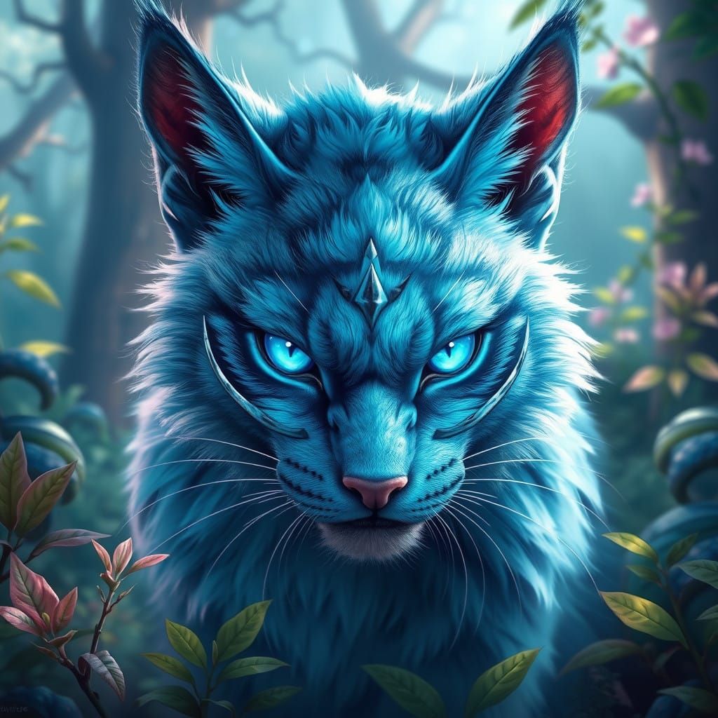 Regal Feline Warrior in Mystical Forest