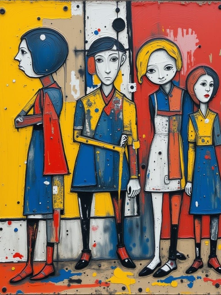 Vibrant Figures on Sugar Paper in Basquiat Style