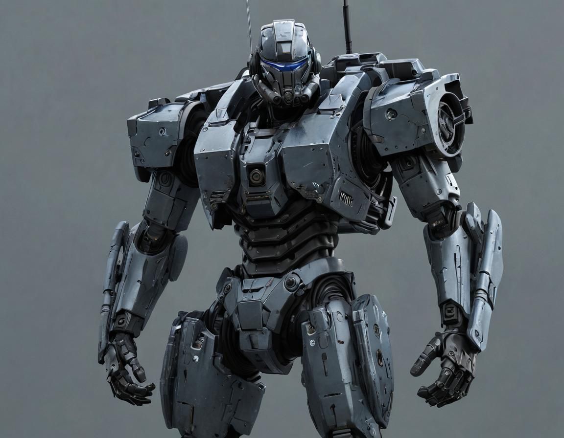 Industrial Mechsuit Illustration with Minigun and Launcher