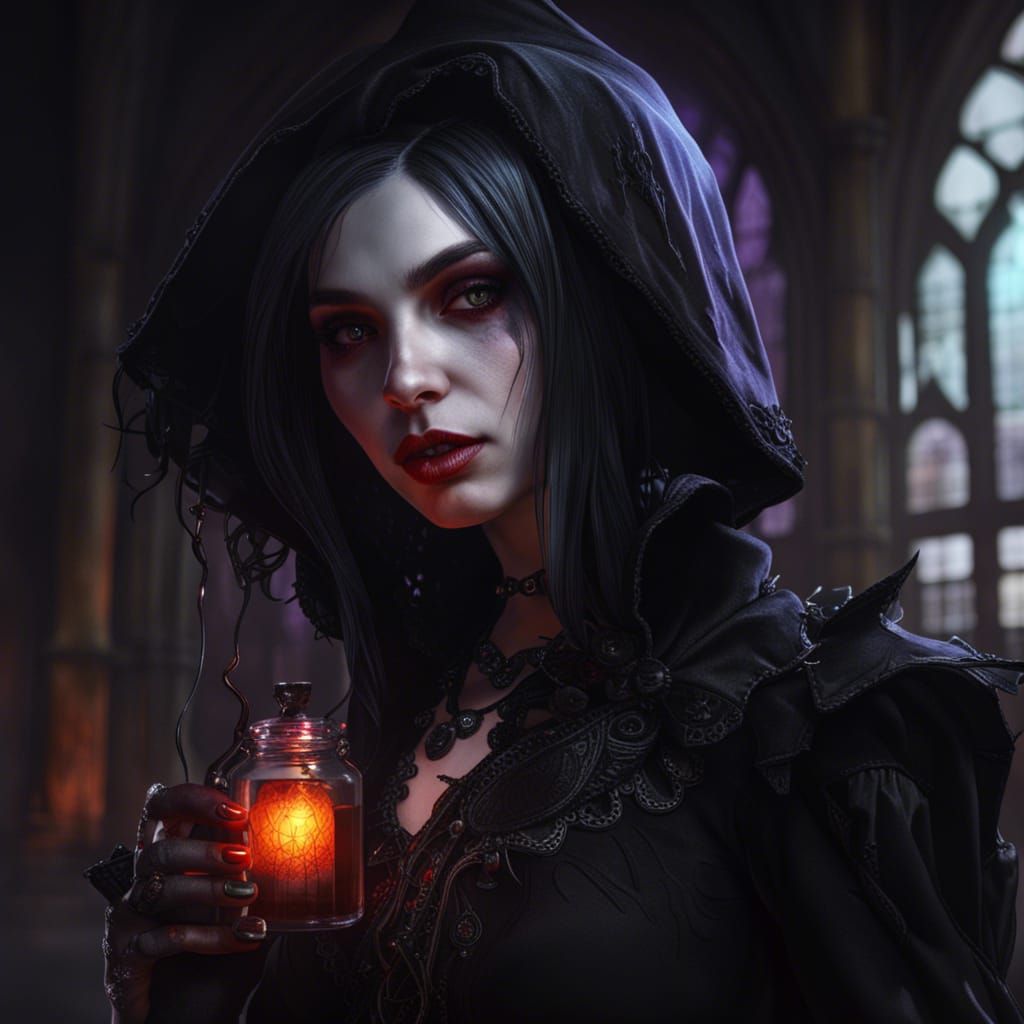 Gothic Vampire Alchemist in Abandoned Lab