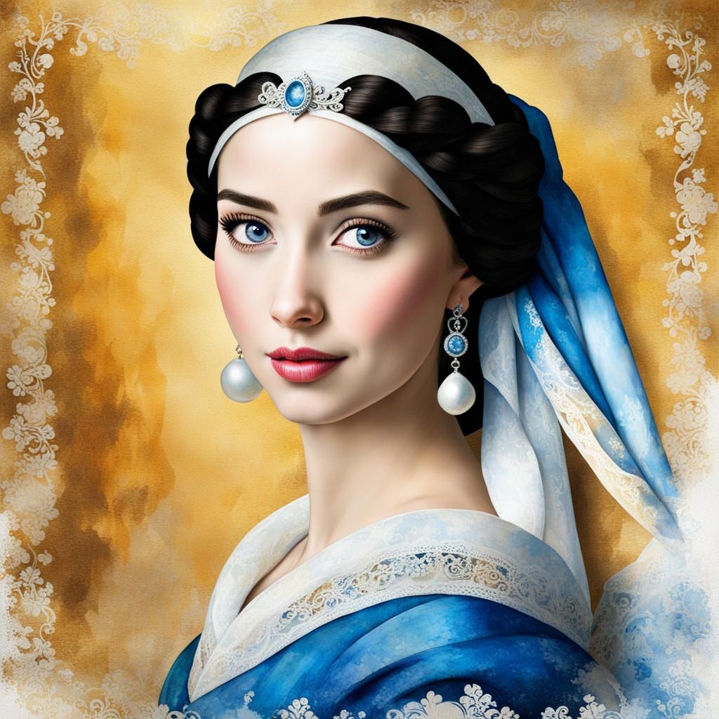 Elsa as Girl With a Pearl Earring Watercolor