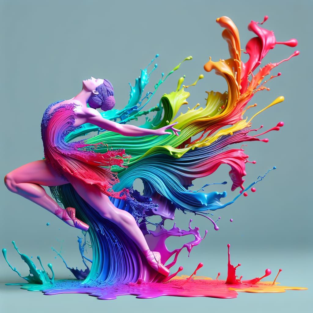 Vibrant Ballerina Sculpture in Rainbow-Hued Liquid Paint