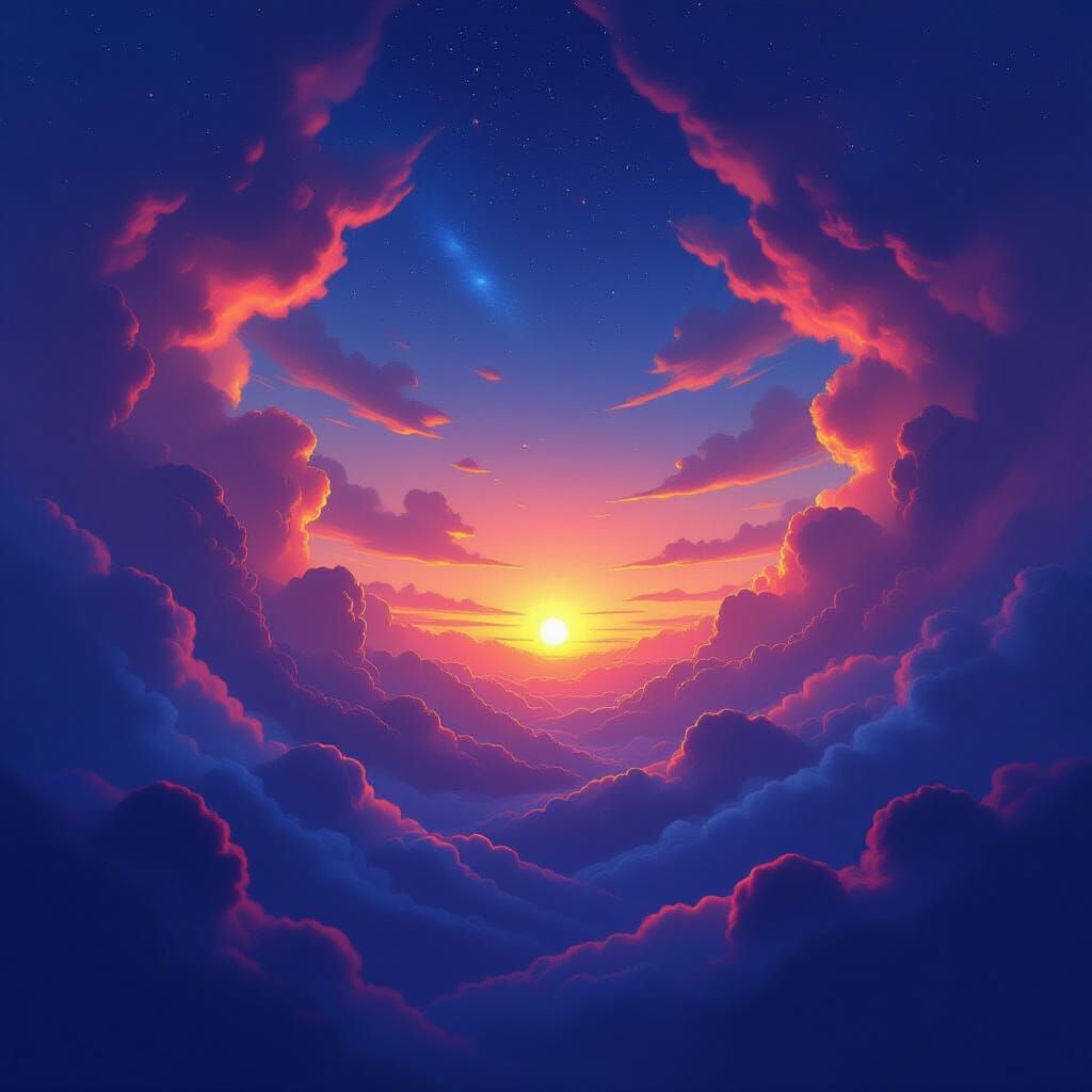 Ethereal Night Sunset with Cosmic Nebulae