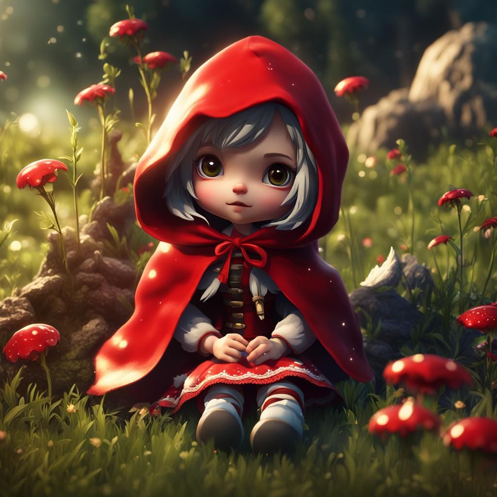 Chibi Red Riding Hood Doll in Sunlight