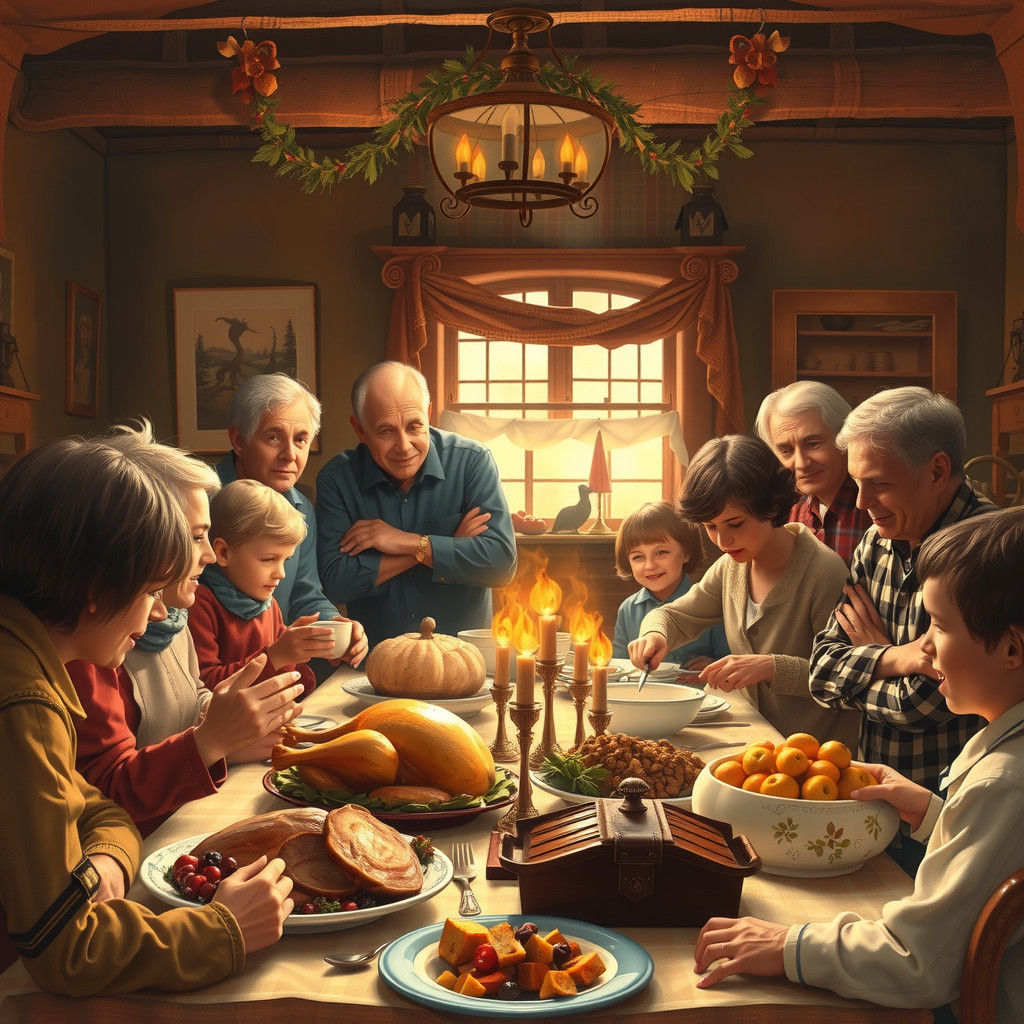 Cozy Thanksgiving Family Gathering in Rockwell Style