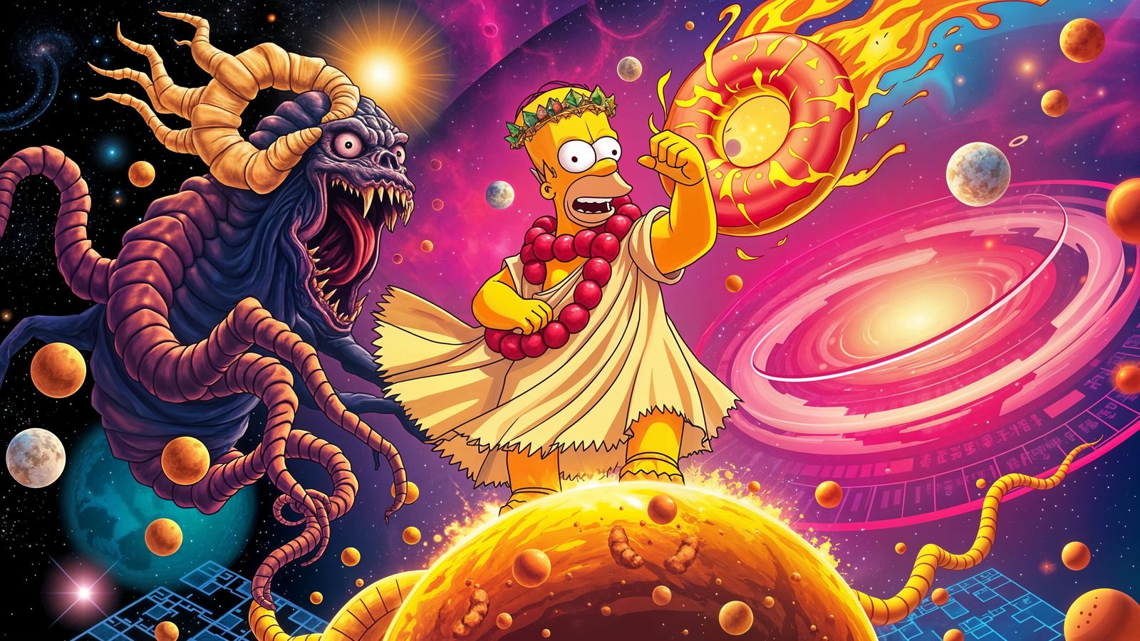 Homer Simpson as Celestial God Creation vs Cosmic Infernal H...