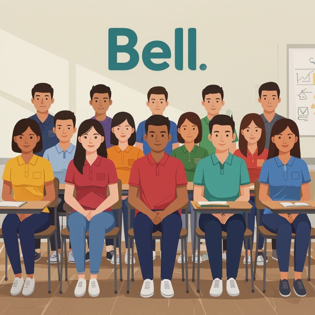 Asian Students at "Bell" Learning Center in Polo Shirts