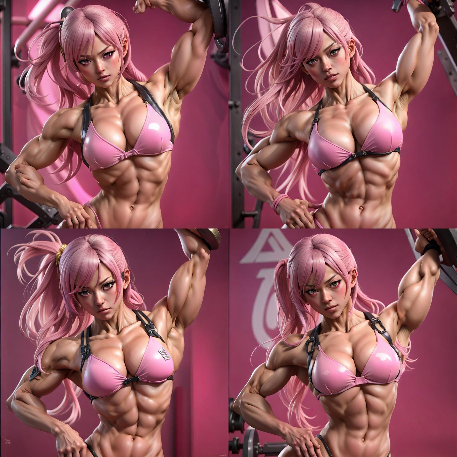 Anime Waifu Muscle Competitor in Digital Painting Style