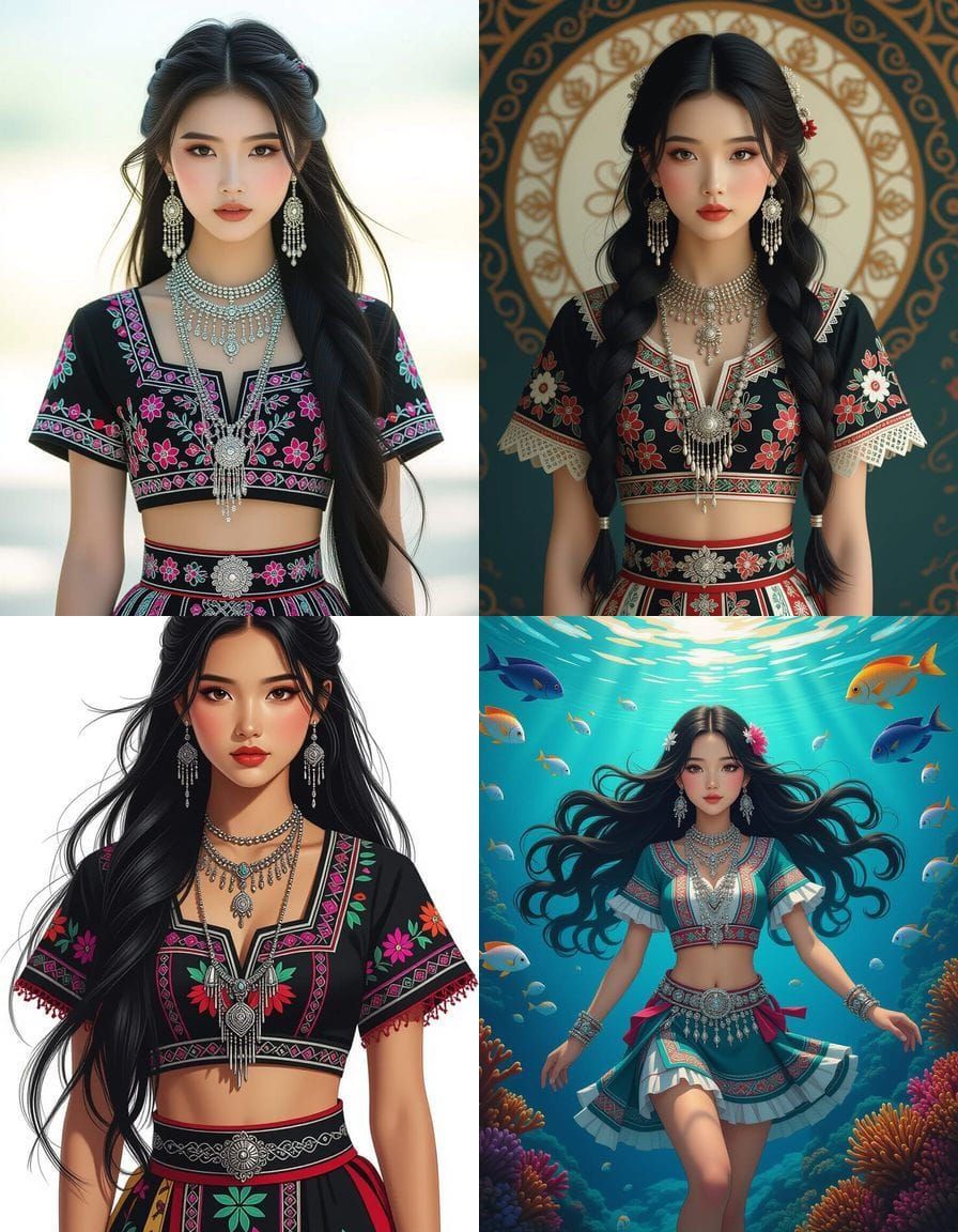 Elegant Hmong Girl in Traditional Embroidered Clothing