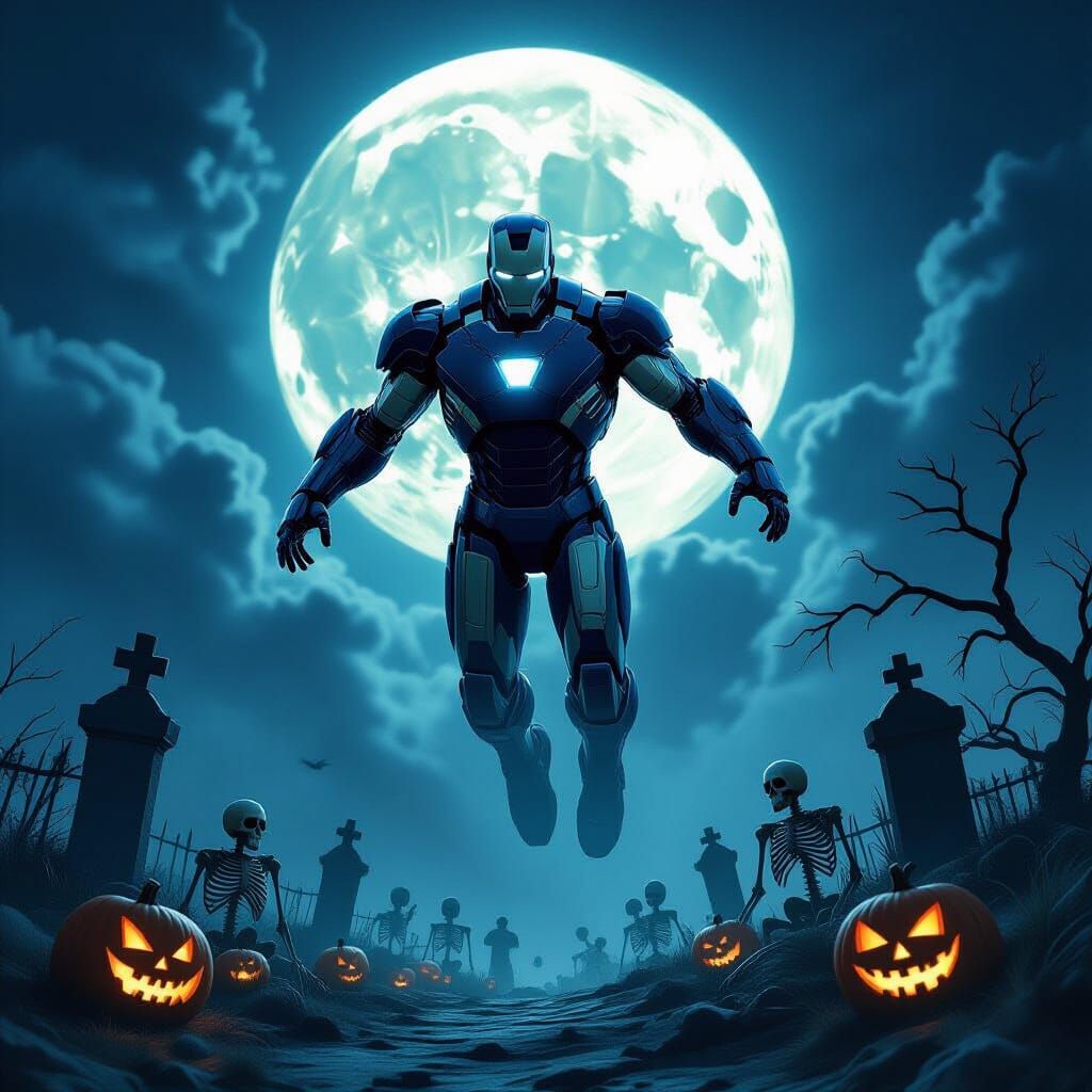 Zombified Iron Man Soars Through Eerie Halloween Night