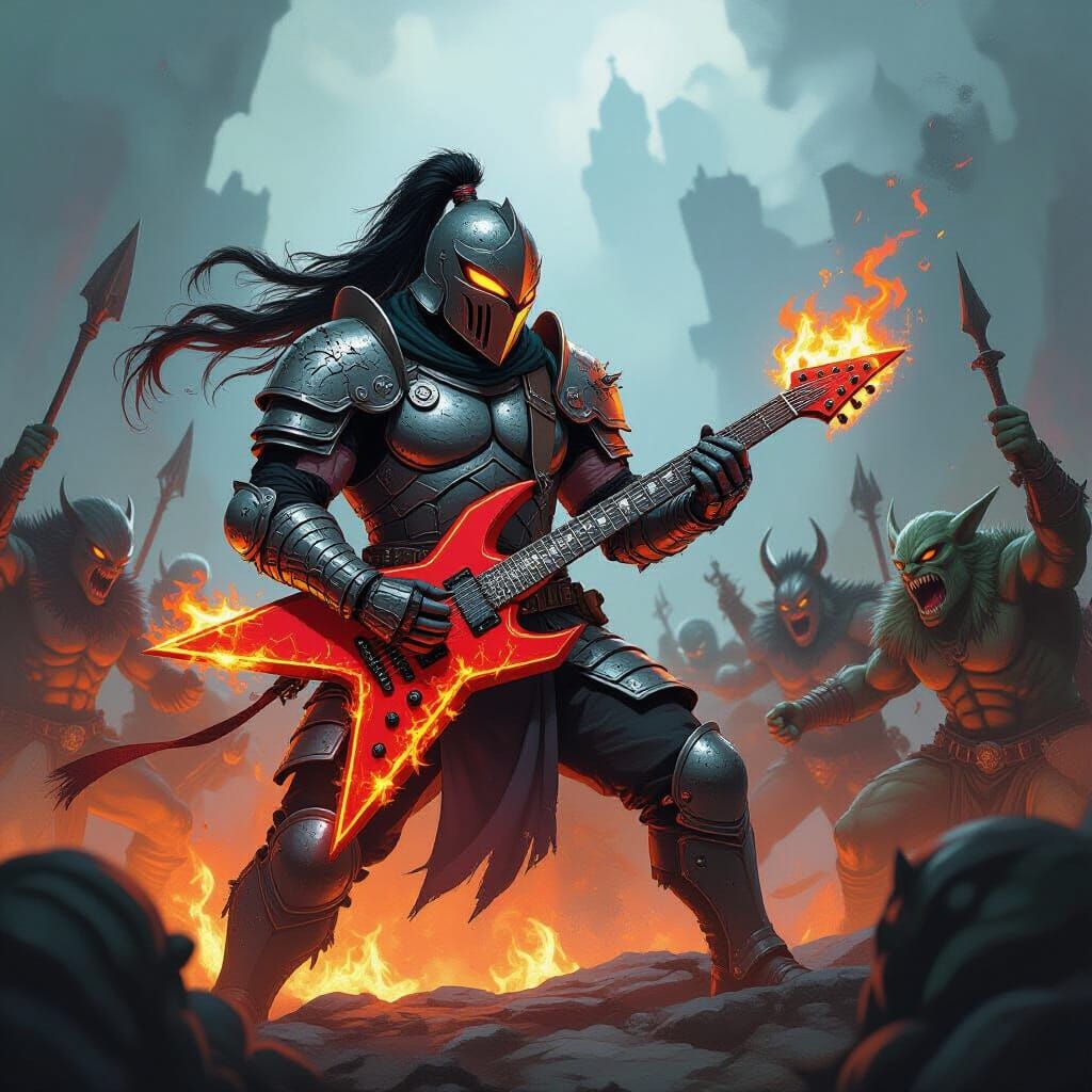 Ninja Warrior Shreds Guitar in Heavy Metal Fantasy Art