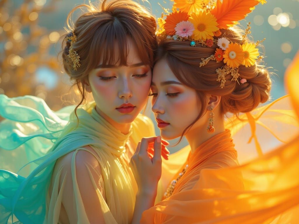 Vibrant K-Pop Love Story Art Nouveau Style