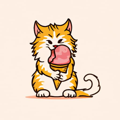 Delightful Cat Licking Ice Cream Cone