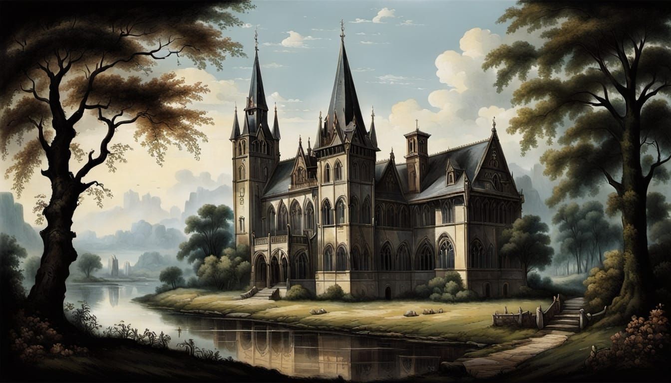 Antique Gothic Landscape Digital Rendering