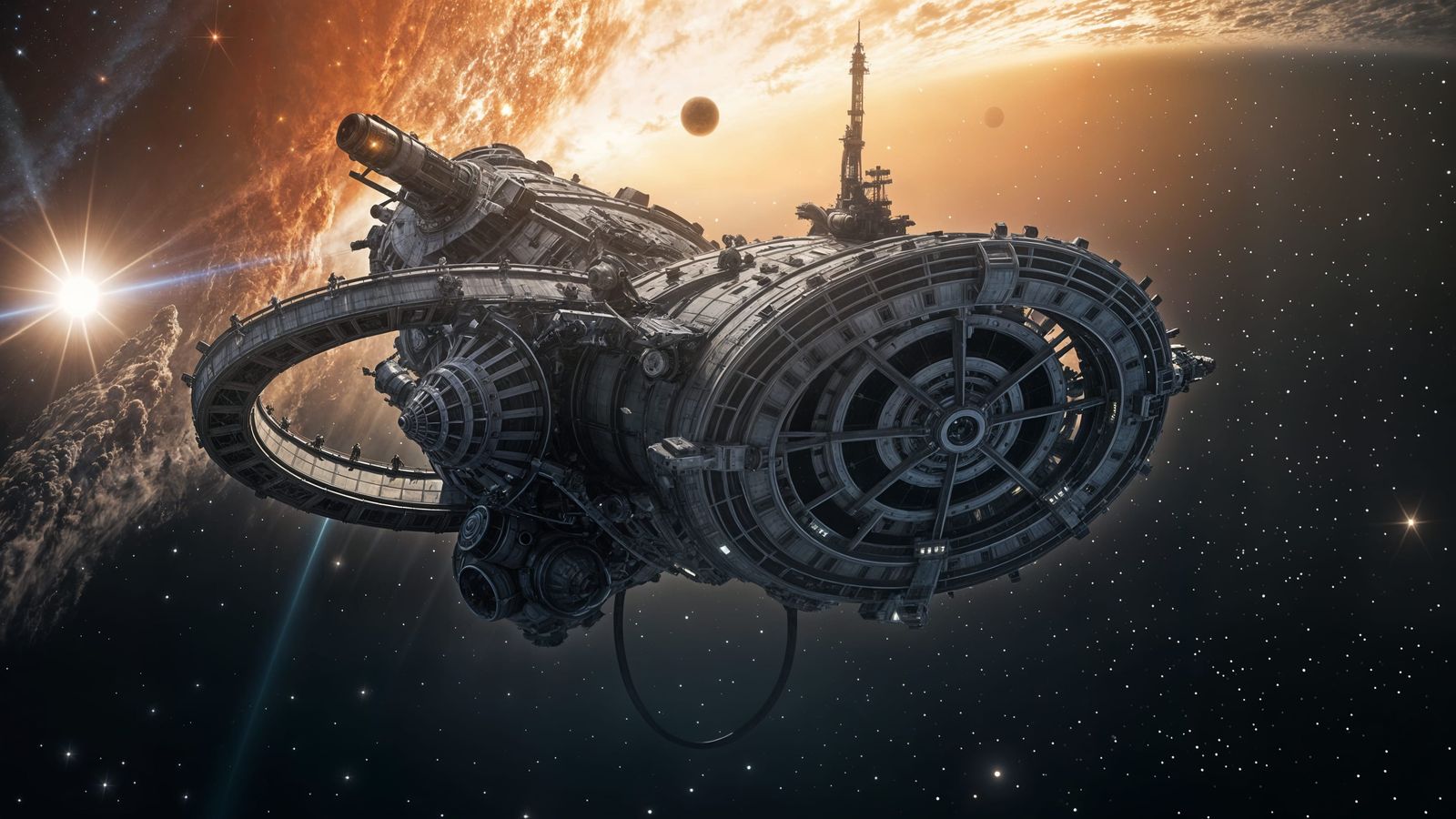 Colossal Space Station in Cinematic Sci-Fi Style