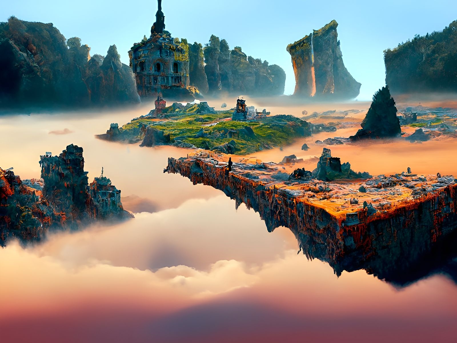 Epic Dungeon Entrance in Surreal Landscape