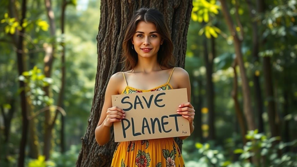 Passionate Woman Embraces Tree to Save Planet