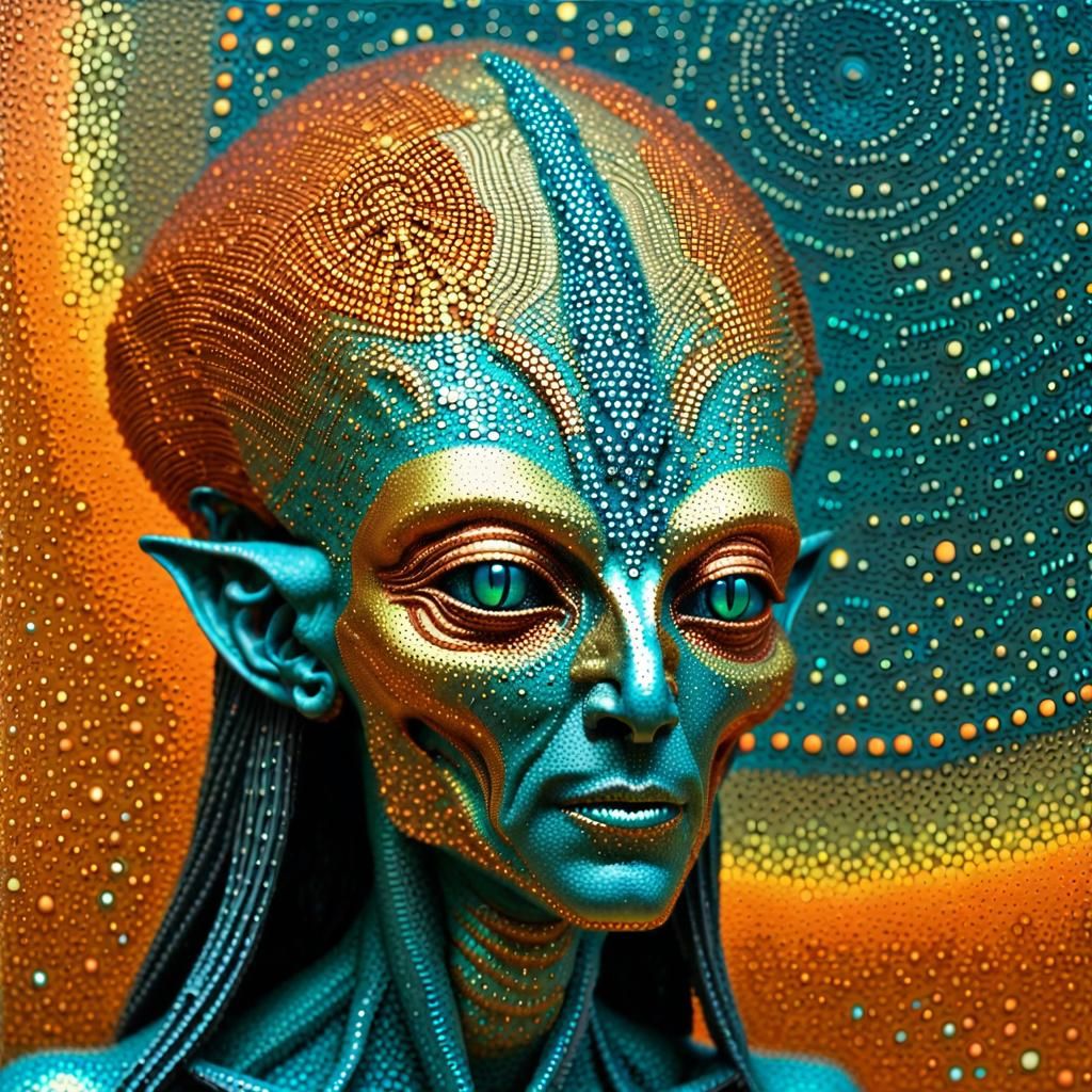 Luminous Metal Shaman in Psychedelic Pointillism Style