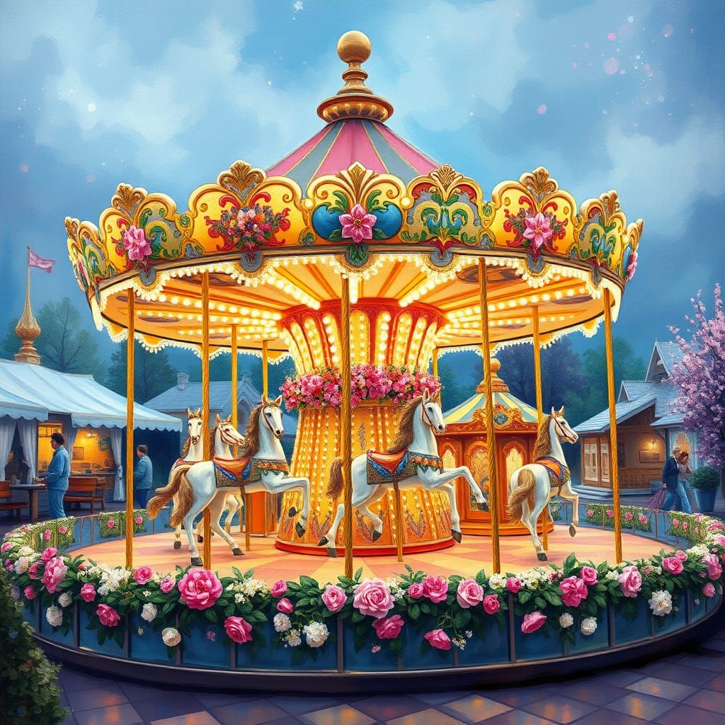 Ice Cream Carousel in Impressionist Style