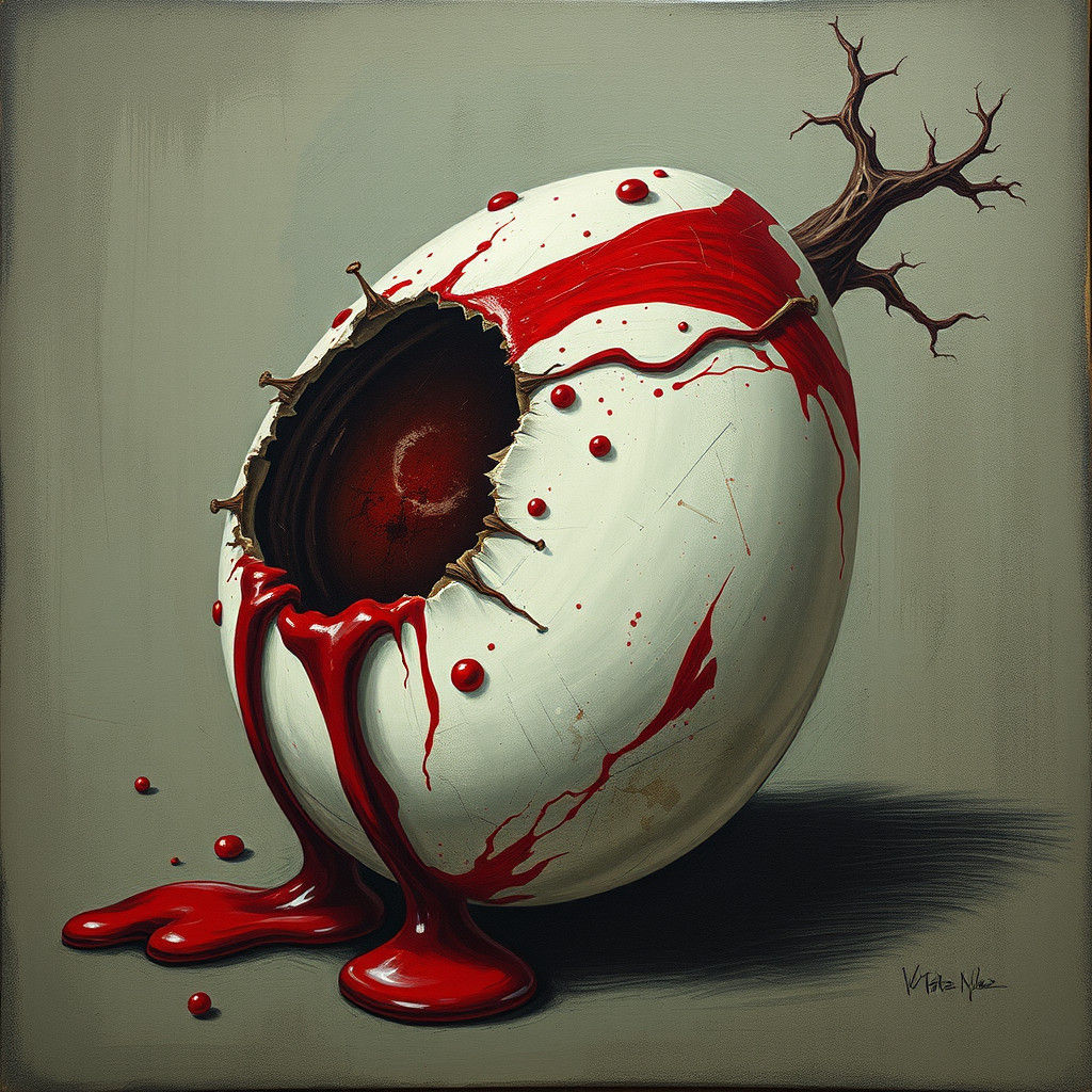 Disturbing Image of Blood and Dead Egg