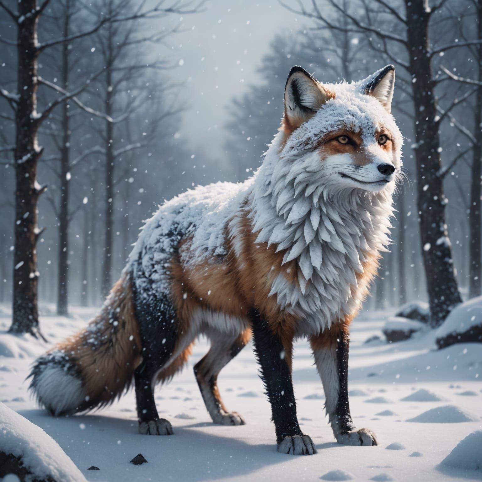 Ice Fox in Snowstorm: 3D Anime Art