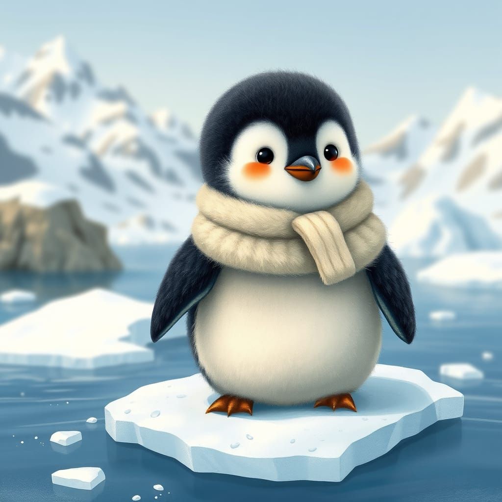 Whimsical Baby Penguin in Antarctic Wonderland