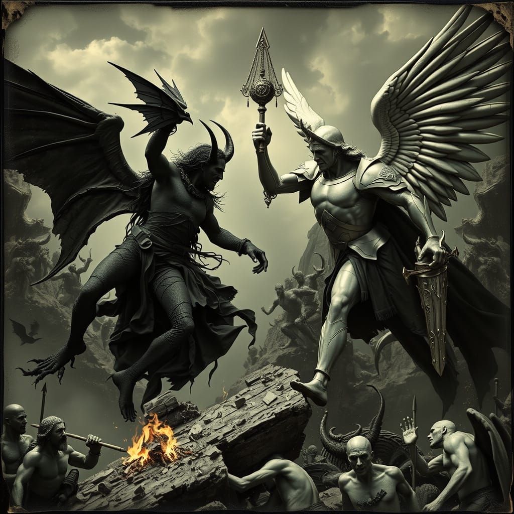 Angels and Demons Clash in Wet Plate Photo Style