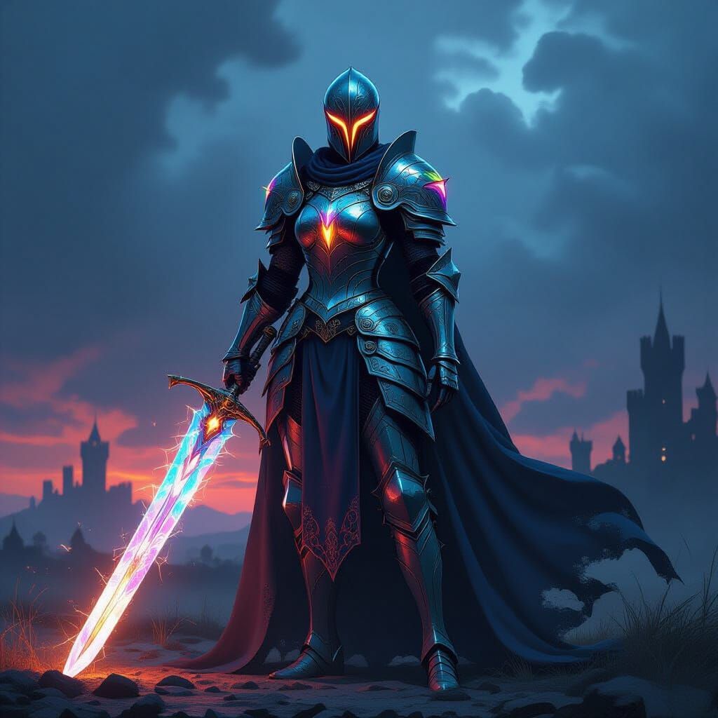 Majestic Knight in Stained Glass Armor on Epic Battlefield