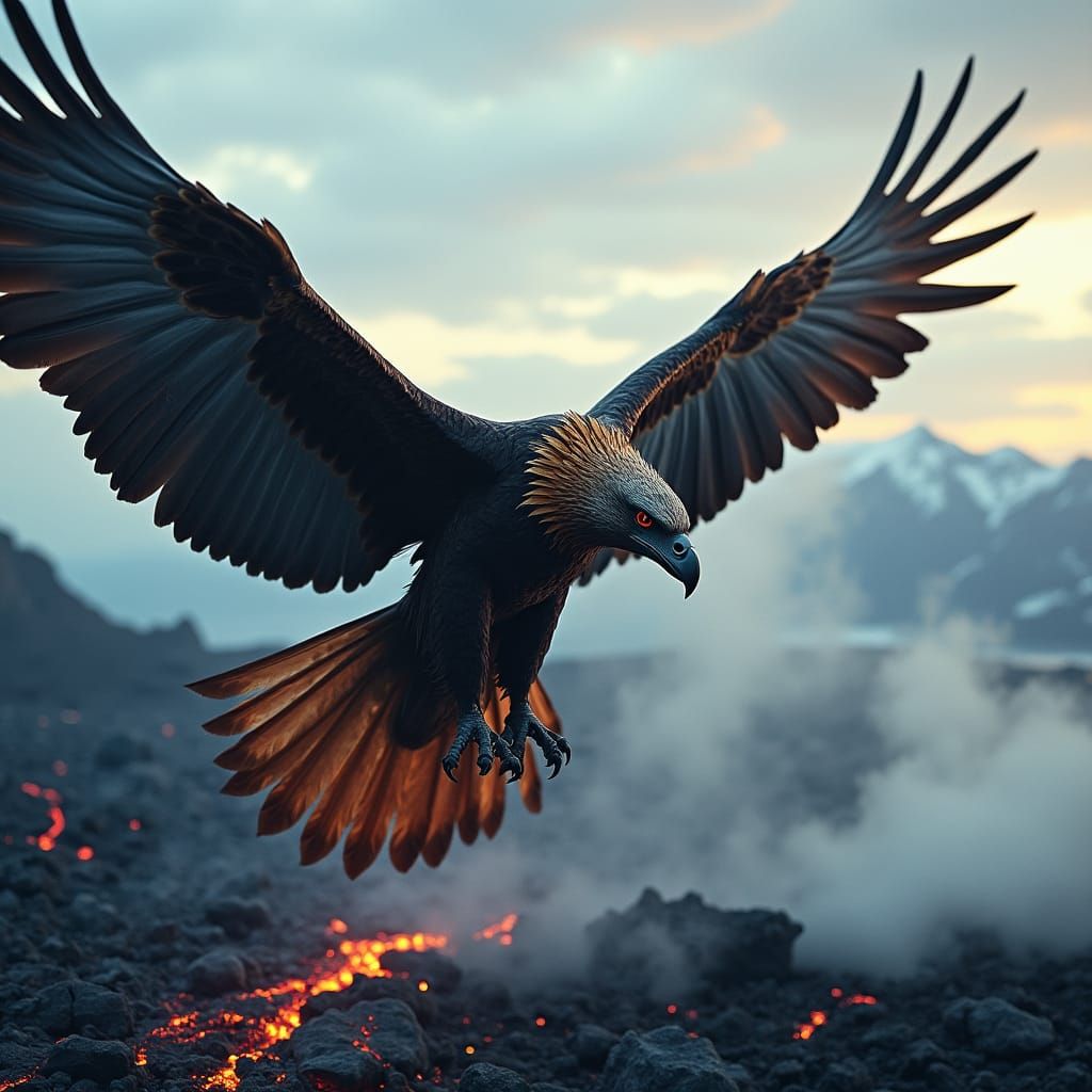 Titanic Eagle Soaring Over Kamchatka Volcanoes