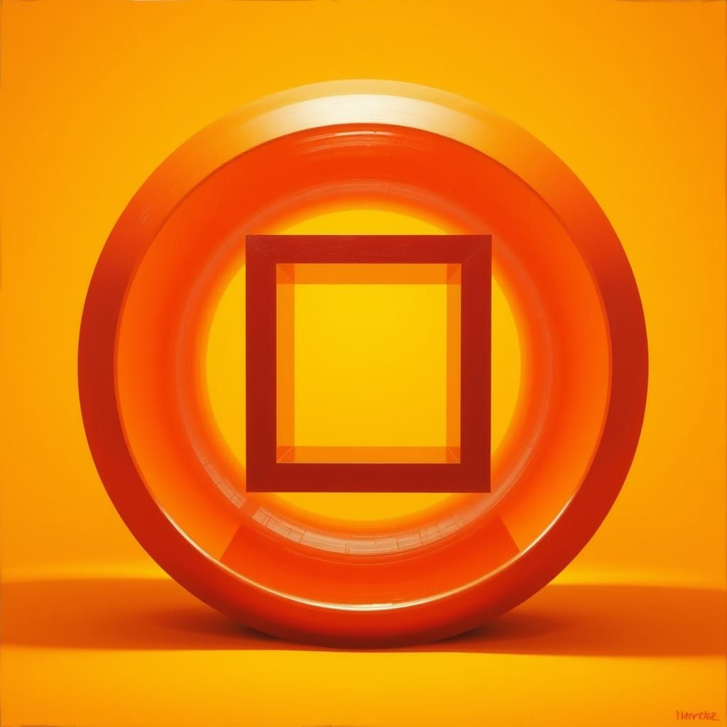 Vibrant Orange Sphere with Red Cube and Sunshine Yellow Back...
