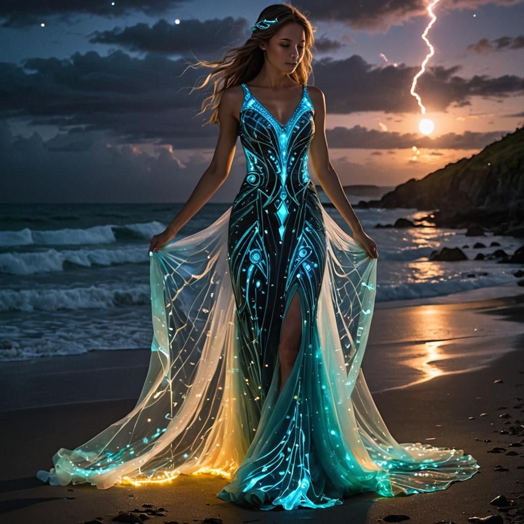 Bioluminescent Runes Dress in Magical Fantasy Style