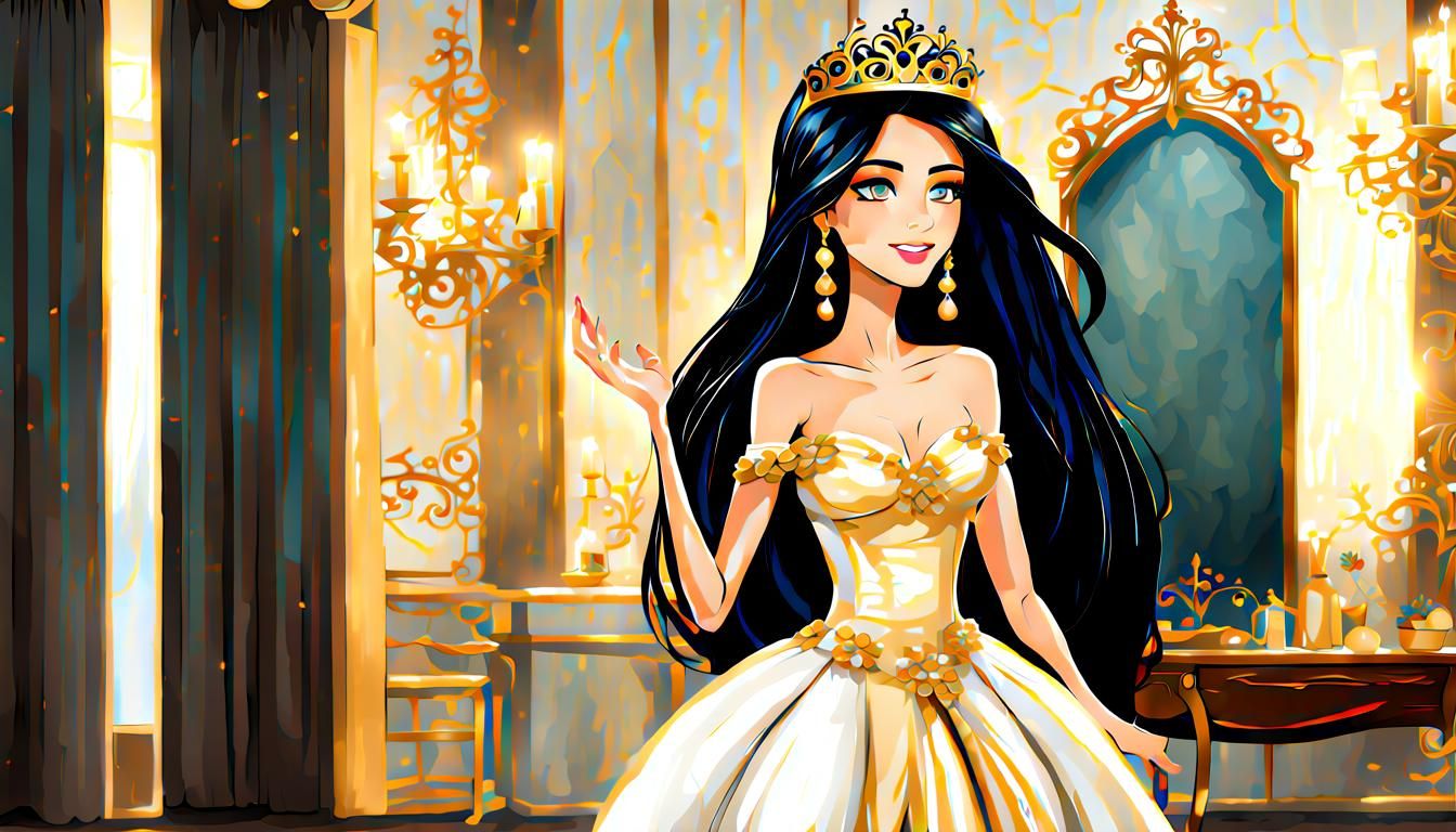 Princess in Gown with Tiara Preparing for Event