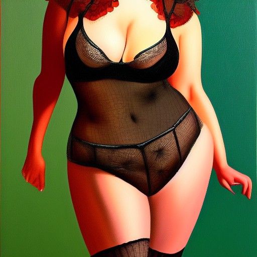Curvy Woman in Lacy Lingerie: Photorealistic Portrait