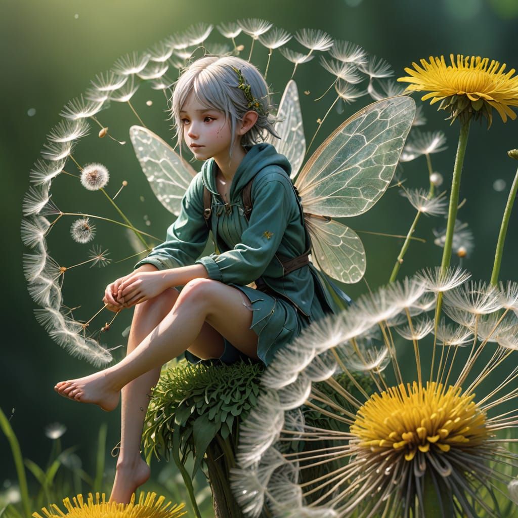 Fairy on Dandelion Seed in 3D Anime Art