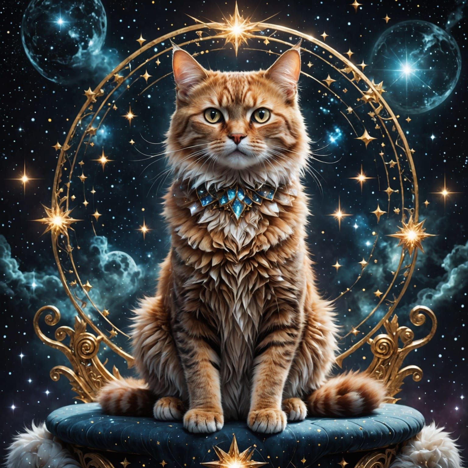 Celestial Cat King on Throne of Stars