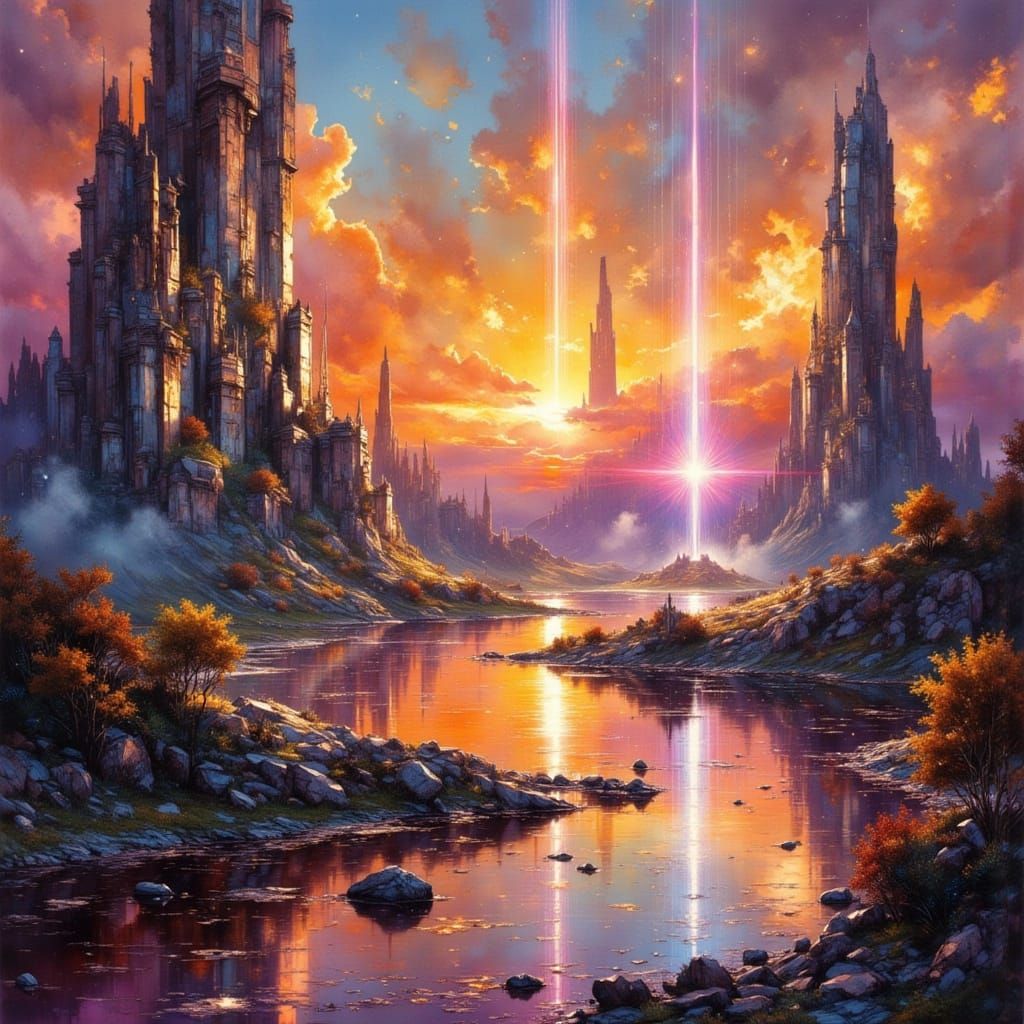 Robot Utopia on Venus in Impasto Oil Style