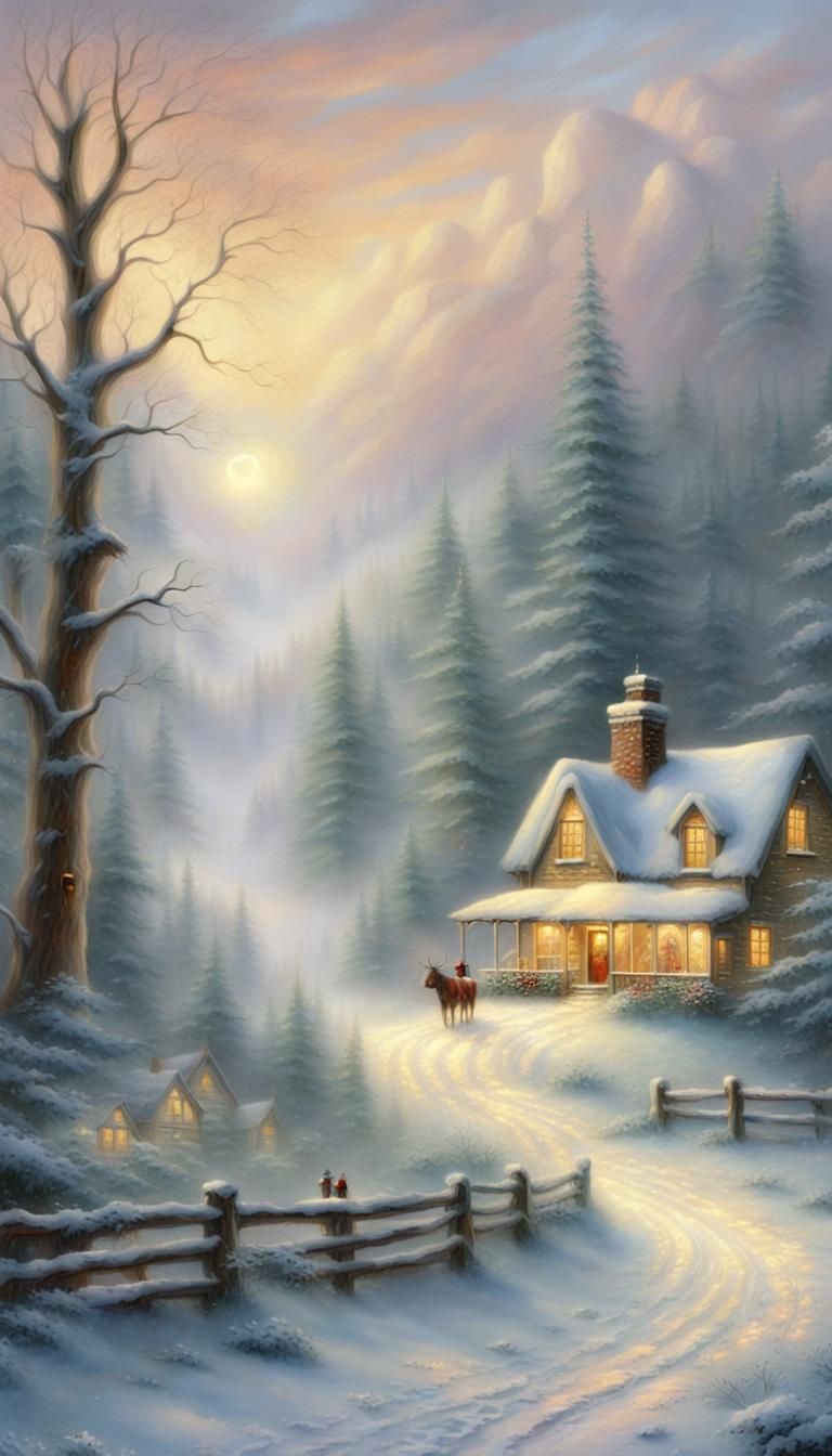 Christmas Snow Scene in Ethereal Luminist Style