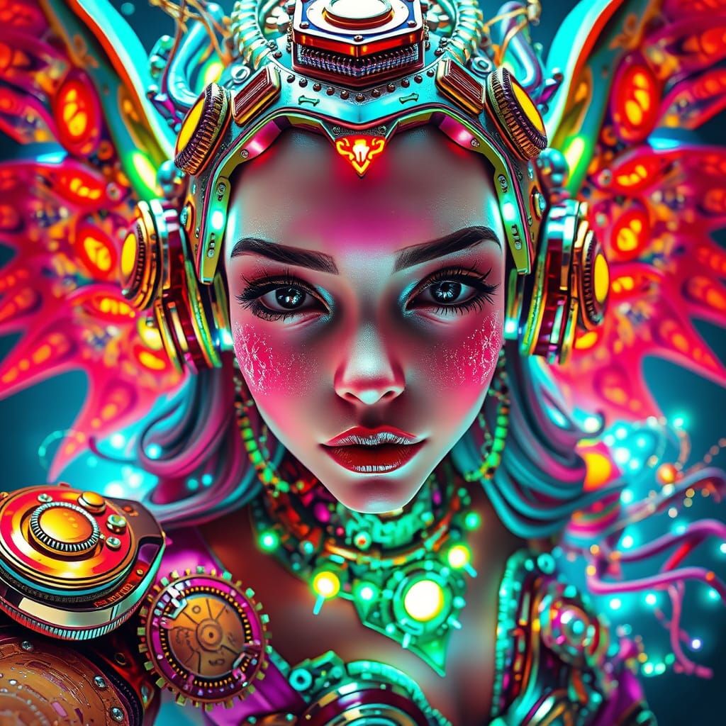 Steampunk Goddess in Neon Colours