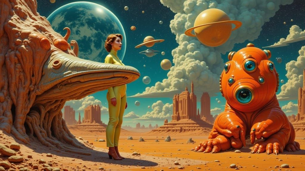 Surreal Dreamlike Scene: Miss Poison, Mister, and Salamander