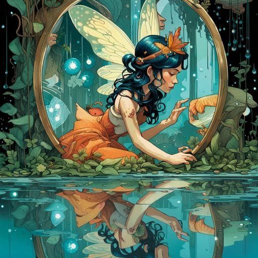 Fairies Enchanted Gathering by Pond