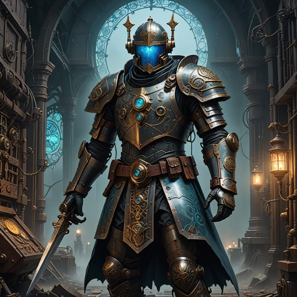 Steampunk Knight in Industrialized Armor