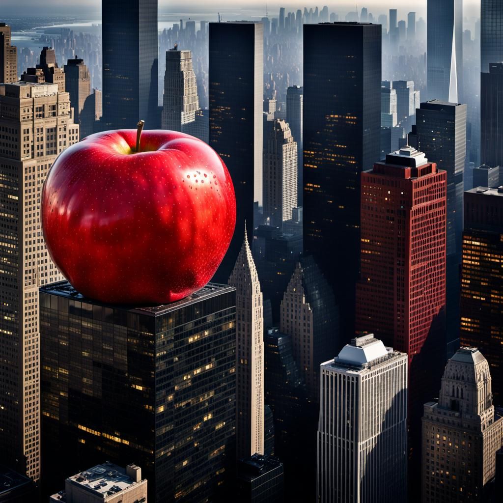 Giant Apple in Manhattan: Hyper-Realistic Cityscape