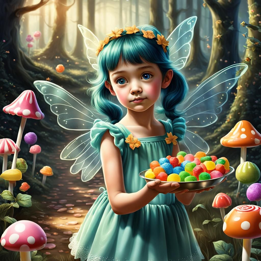 Fairies Enjoying Candy in Enchanted Realm