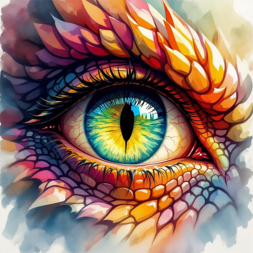 Hyper-Realistic Watercolor of Smaug's Eye