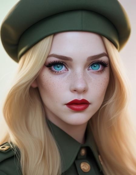 Pin-Up Woman Portrait with Army Beret