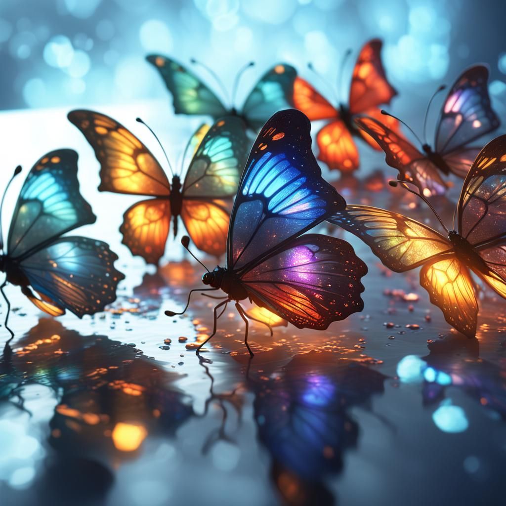 Illuminated Transparent Glass Butterflies in 3D