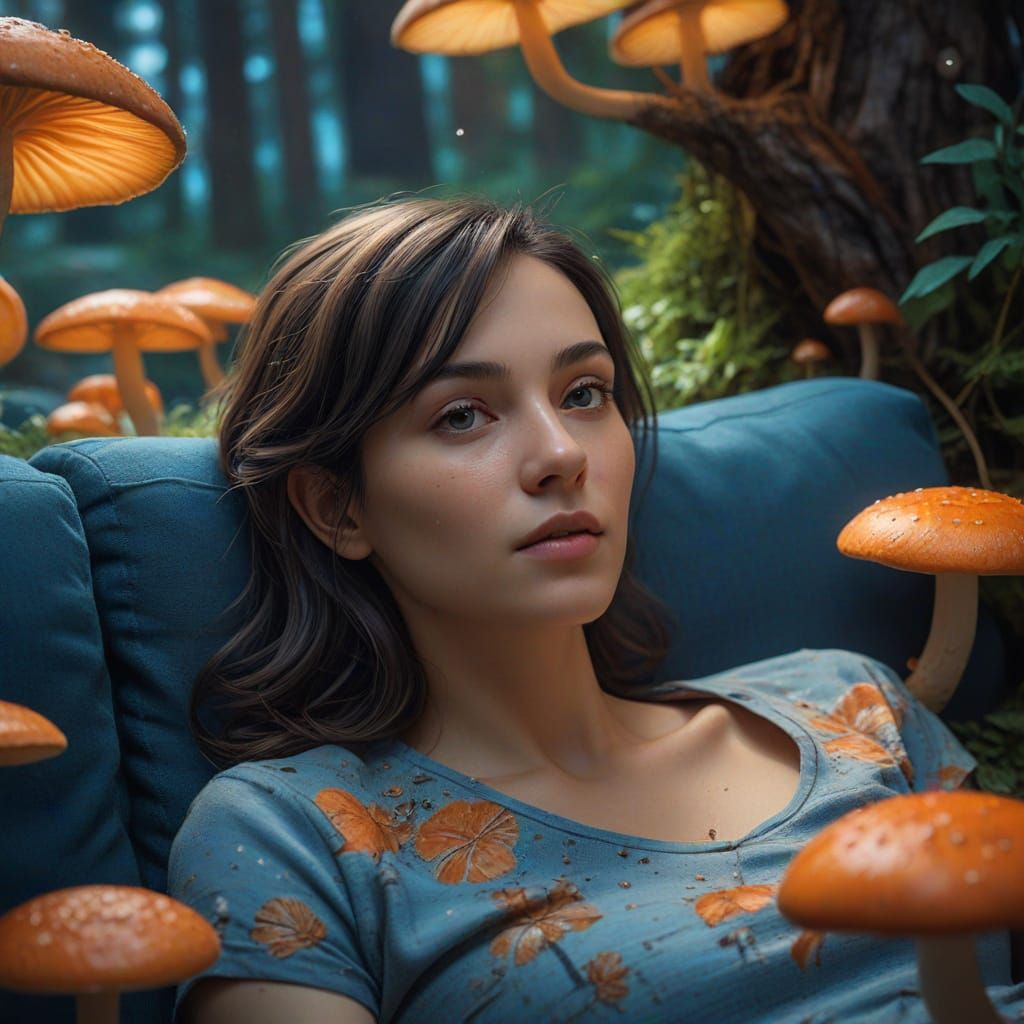 Tired Mom Relaxing in a Magical Forest